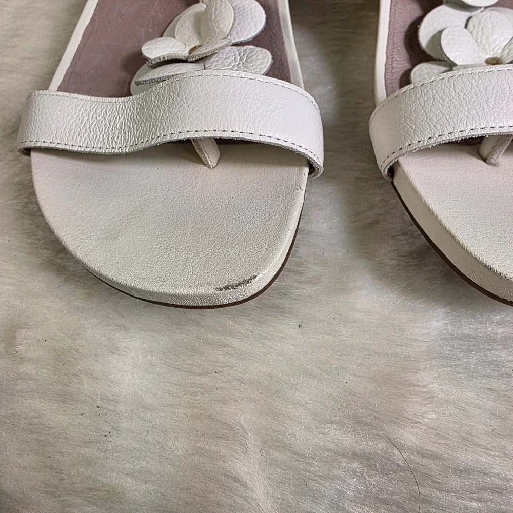 Abeo Ivy B.I.O.system Floral Leather Wedge Sandals White Womens 8 Narrow
